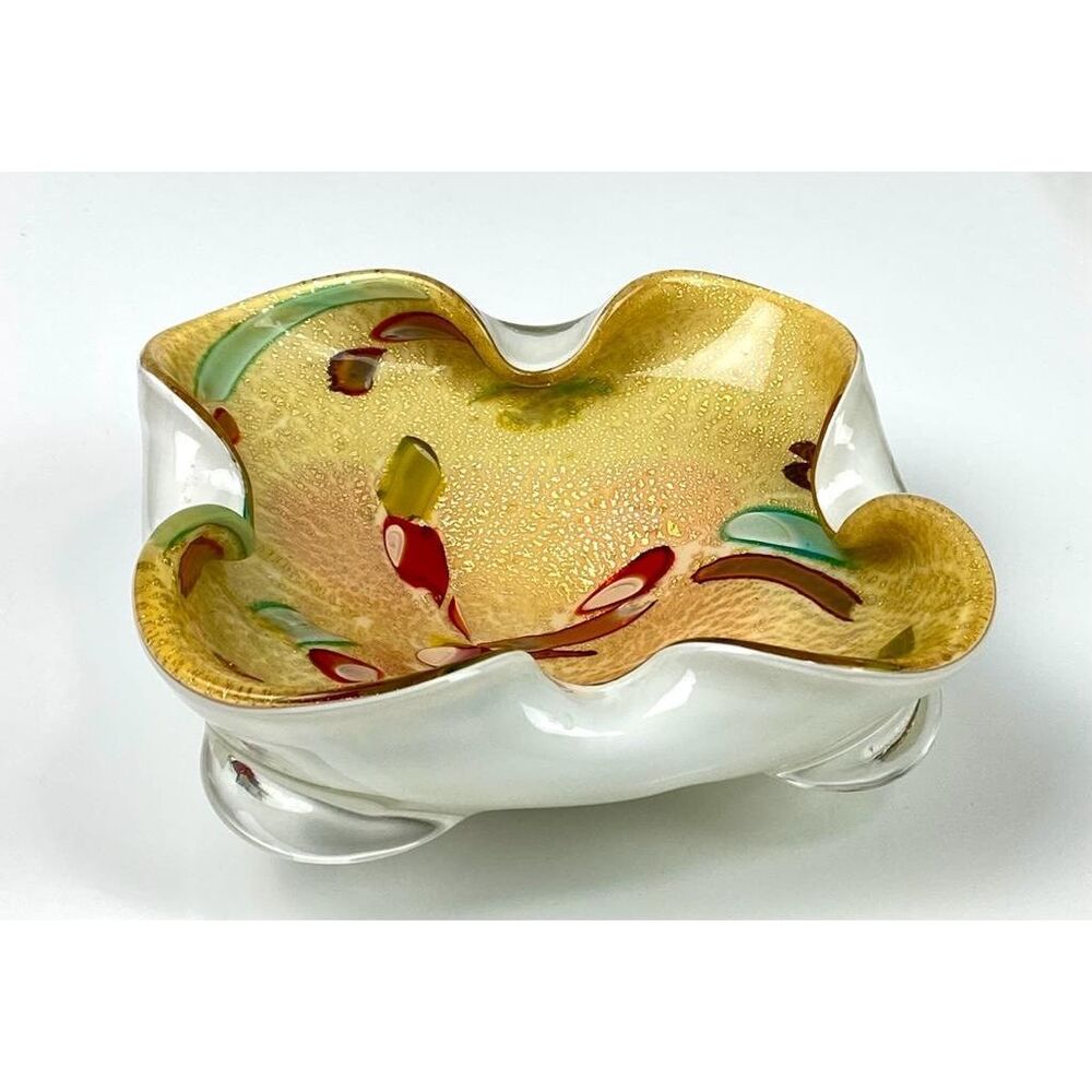 Vintage Murano Tutti Frutti Small Bowl Candy Dish Mid Century Modern Italy CD082